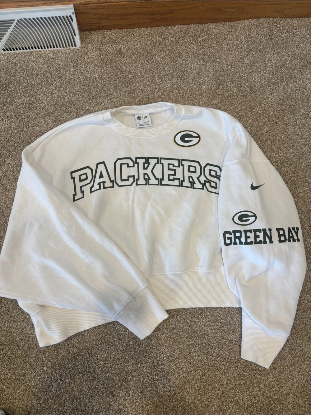 Nike White Green Bay Packers Crewneck Sweatshirt